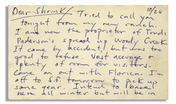 Hunter S. Thompson Autograph Letter Signed, After Planting Roots in Colorado -- ''...I am now the proprietor of Trudi Pederson's spread up Woody Creek...''